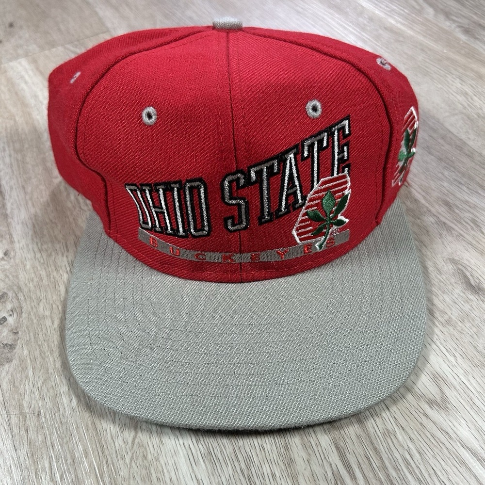 VTG Ohio‎ State Buckeyes Snapback Hat College Signatures Red Gray Wool Cap